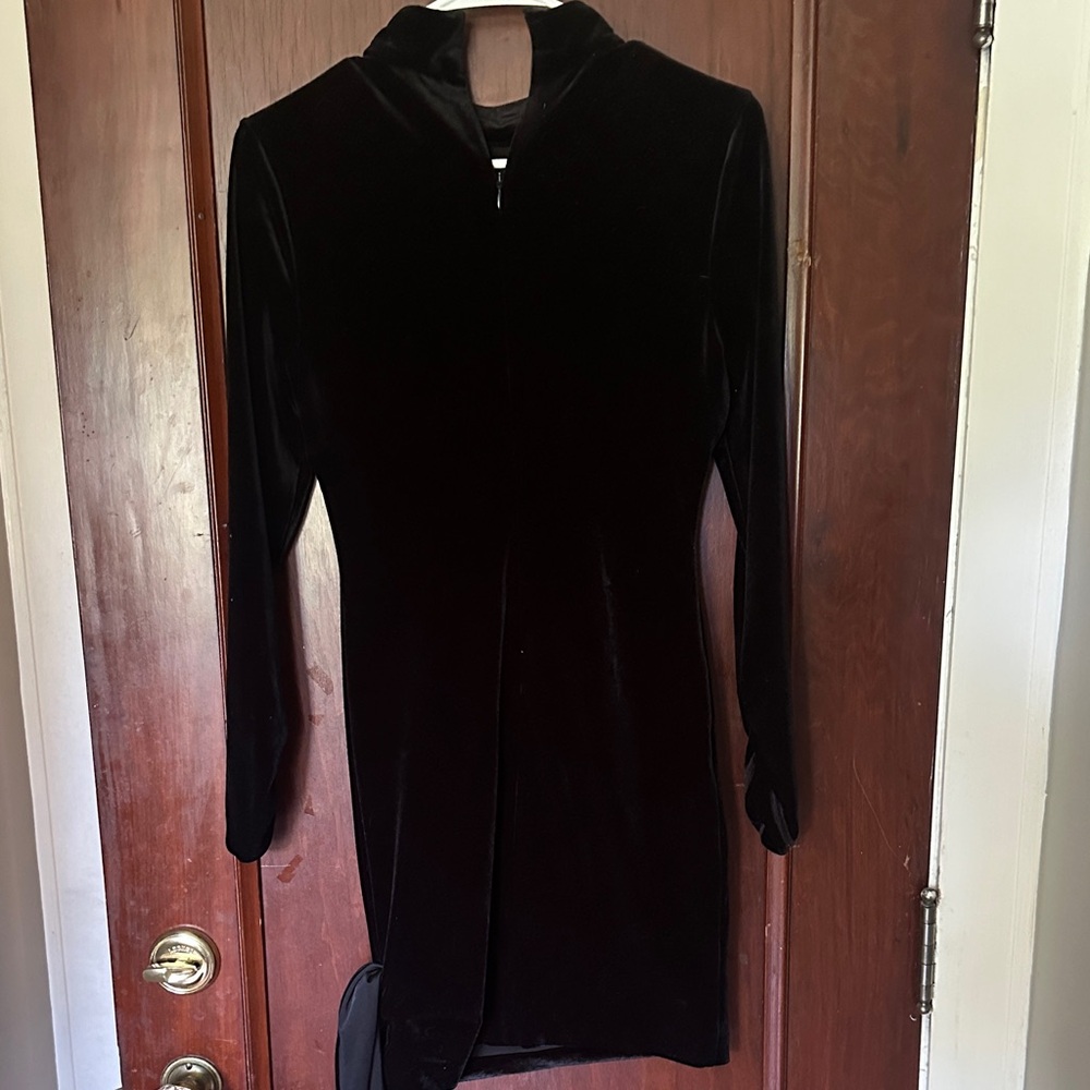 Likely Black Velvet Long-Sleeve Mini Dress